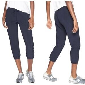 Athleta La Viva Lightweight Ruched Cropped Jogger Pants Navy Blue Size 2